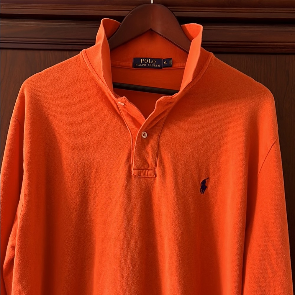 Polo by Ralph Lauren Vintage Men's Orange Long Sleeve Polo Shirt 100% Cotton!